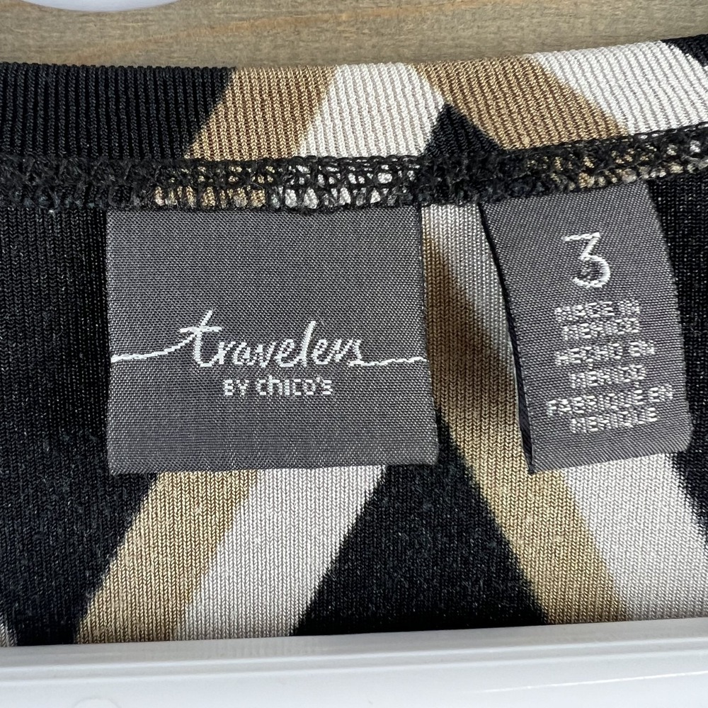 Chicos Travelers Womens Cardigan Open Front Slinky Geometric Career Size 3 XL‎ - Picture 6 of 7